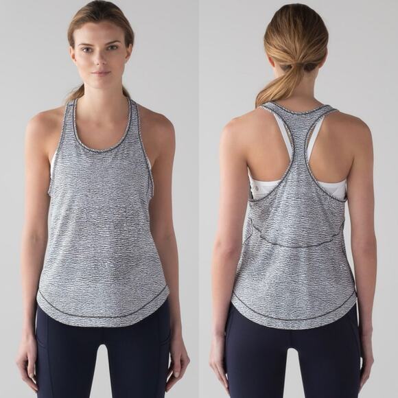 Lululemon Long Distance Tank Sheer Luon Pebble Jacquard V1 White Black Athletic - Picture 1 of 15